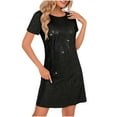 thumbnail image 3 of Ahuyic Womens Summer Casual Dress,Womens Plus Size Dress,Womens Sequin Slim Short Sleeve Solid Round Neck Dresses,Black,M, 3 of 5