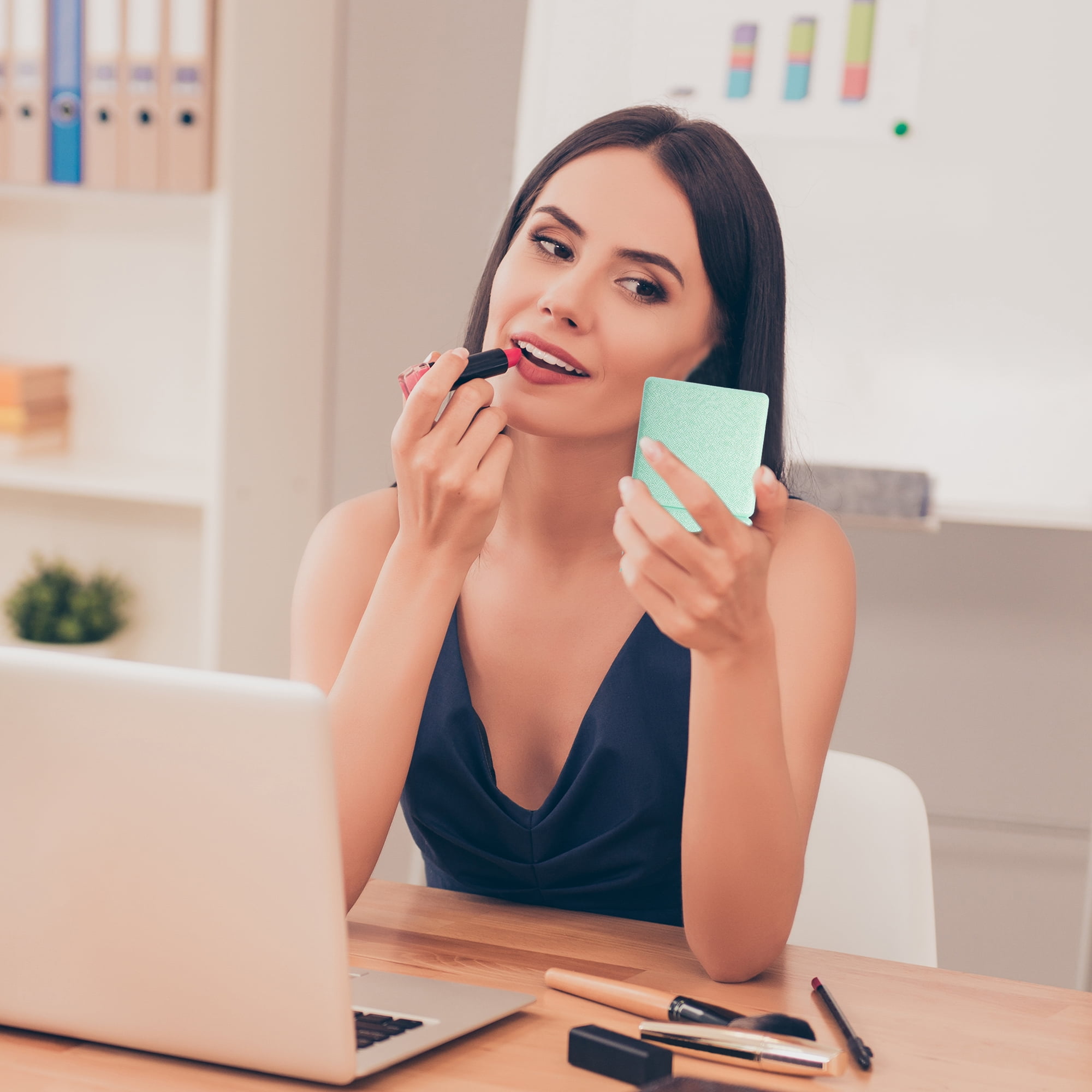 Unique Bargains 1pc Square Makeup Mirror for Personal Grooming Green