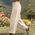 thumbnail image 5 of Tauxra Casual Linen Pants for Women, High Waist Wide Leg, Elastic Waist, Solid Color, for Spring Summer Daily, 5 of 9