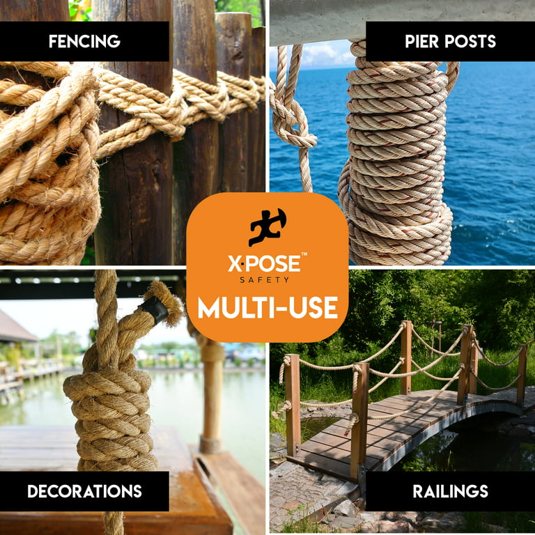 Manila Rope - 3 Strand Cordage Twisted Braided Rope - Thick Natural Fiber  Rope for Nautical, Marine, Decorative Rope for Crafts, Porch Column, Outdoor  Pole Wrap, Tree Rope Swing (1/4 600 Feet) 