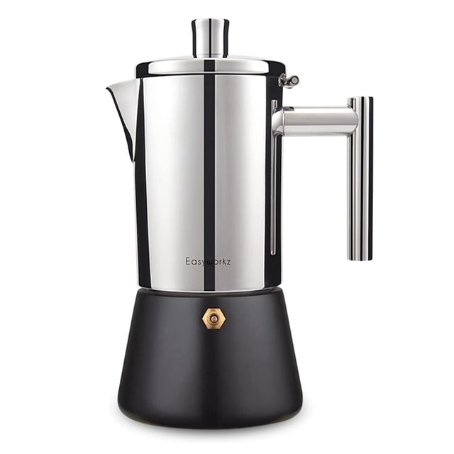 Easyworkz Diego Cafetera Italiana de Acero Inoxidable para Cocina de inducción,520 ml, 10-12 Tazas,Negro
