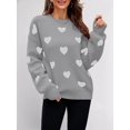 thumbnail image 4 of Women'S Fall Winter Mock Neck Long Sleeve Cute Heart Pattern Loose Knit Pullover Sweaters Gray M, 4 of 7