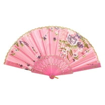 YUEHAO Fans Chinese Style Dance Wedding Party Lace Silk Folding Hand Held Flower Fan fan decorative fan Pink