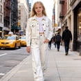 thumbnail image 3 of ATOGUTA Teen Girl Outfits Long Sleeve Jacket and Wide Leg Denim Pants Girls Clothing Sets 2PC Summer Outfits Size 3T-13, White, 3 of 6
