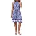 thumbnail image 1 of Vestido bohemio floral INSPIRE CHIC para el verano de mujeres, vestido sin mangas con cuello halter y cinturón M Azul Púrpura, 1 of 6
