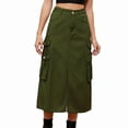 thumbnail image 3 of Women'S Long Jean Skirts with Slit Elastic Waist Cargo Denim Maxi Skirt Green XL, 3 of 8
