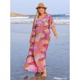 thumbnail image 6 of Women's Plus Size Printed V Neck Half Sleeve Maxi Dress with Ruched Detail and Slit for a Flowy Silhouette viscose %, 6 of 9