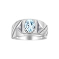 thumbnail image 1 of RYLOS Men's Rings Sterling Silver Rings Classic Designer Style 8X6MM Oval Gemstone & Diamond Ring Aquamarine Birthstone Rings For Men Size 13, 1 of 6