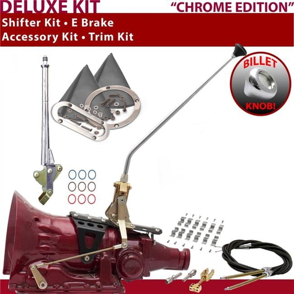 American Shifter 700R4 Shifter Kit Chrome 16 in. E Brake Cable Clamp Trim Kit for F2E20