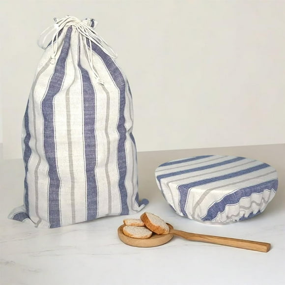 shiyou-Reusable Bread Bags for Homemade Bread with Bowl Cover, 12"x18" Large Organic Linen Sourdough Bread Bags, Easy to Clean Bread Storage Bag with Plastic Lined, With 12" Diameter Proofing Cover
