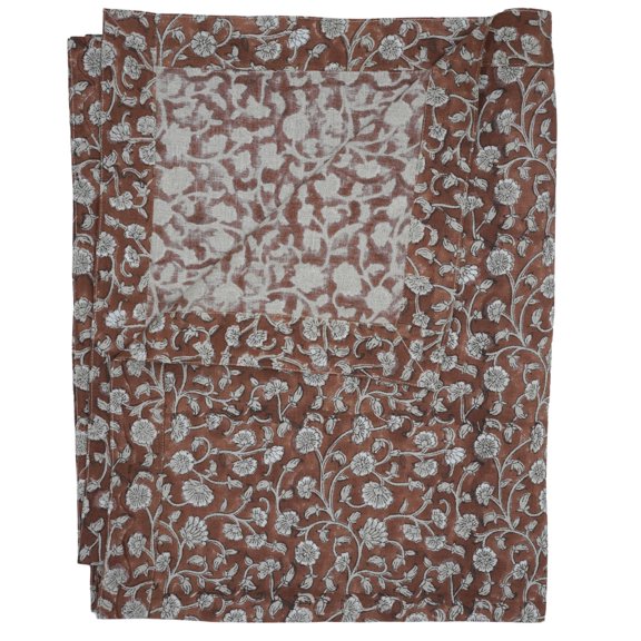 Fabdivine 18X18 Inch Handcrafted Print Napkin - Durable Perfect for Special Dining Moments, Himachal, Brown, Set of 4