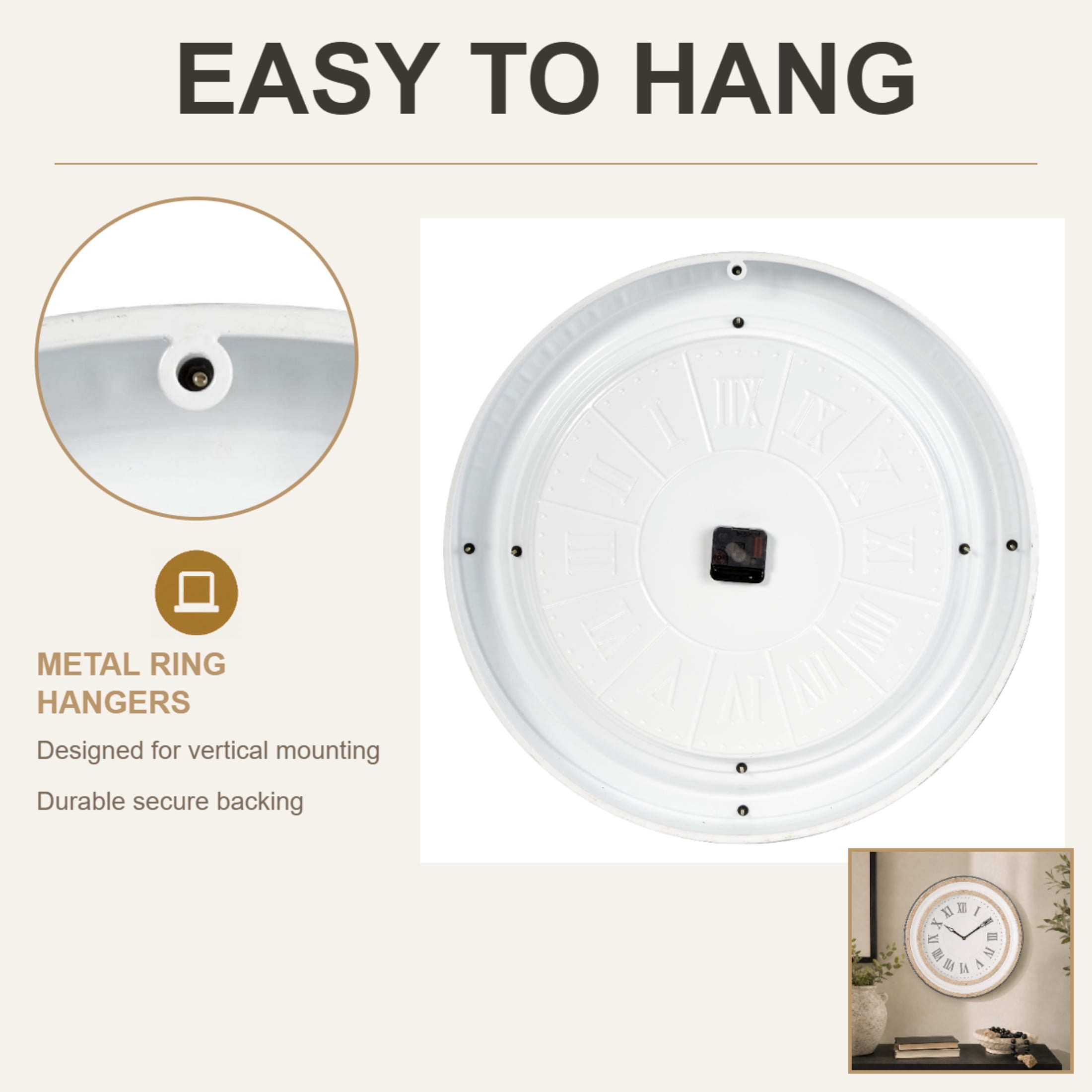 DecMode 24" White Metal Wall Clock
