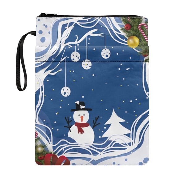 HELLHERO Tote Bags Protector Wrap Bag Polyester Fabric Pocket Book Organzoer Holder with Decorative Design Book Carrying Case, Ornate Snowman Scene