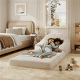 thumbnail image 3 of Renwick 2-in-1 Convertible Chair Bed Folding Sleep Chair Chenille Couch with Armrests Plush Bean Bag Chair for Living Room,Beige, 3 of 9