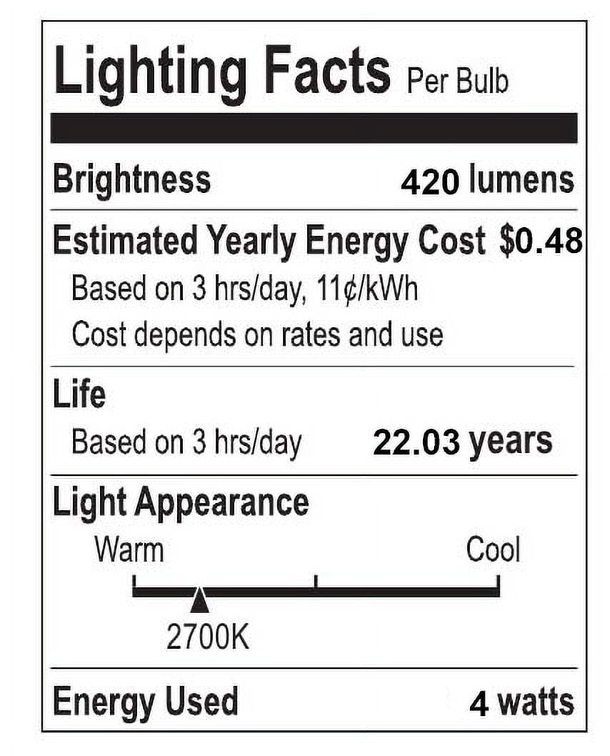 Vintage Non-Dimmable C35-4W LED Edison Bulbs with E12 Base, 80+ CRI, Warm White 2700K, 420 Lumens, Clear (Pack of 6)