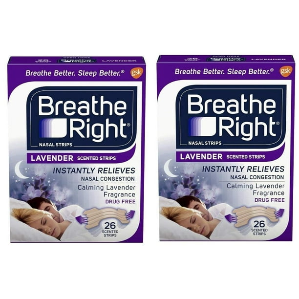 Calming Lavender Scented Drug Free Nasal Strips For Nasal Congestion Relief 2 Packages 26 Count Breathe Right Nasal Strips Open Your Nose Up By Breathe Right Walmart Com Walmart Com