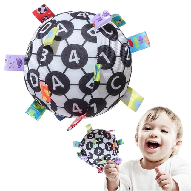 Plush Rattle Ball, Soft Sensory Ball with Rattle Ribbon Tag, Fine Motor Skills Toy