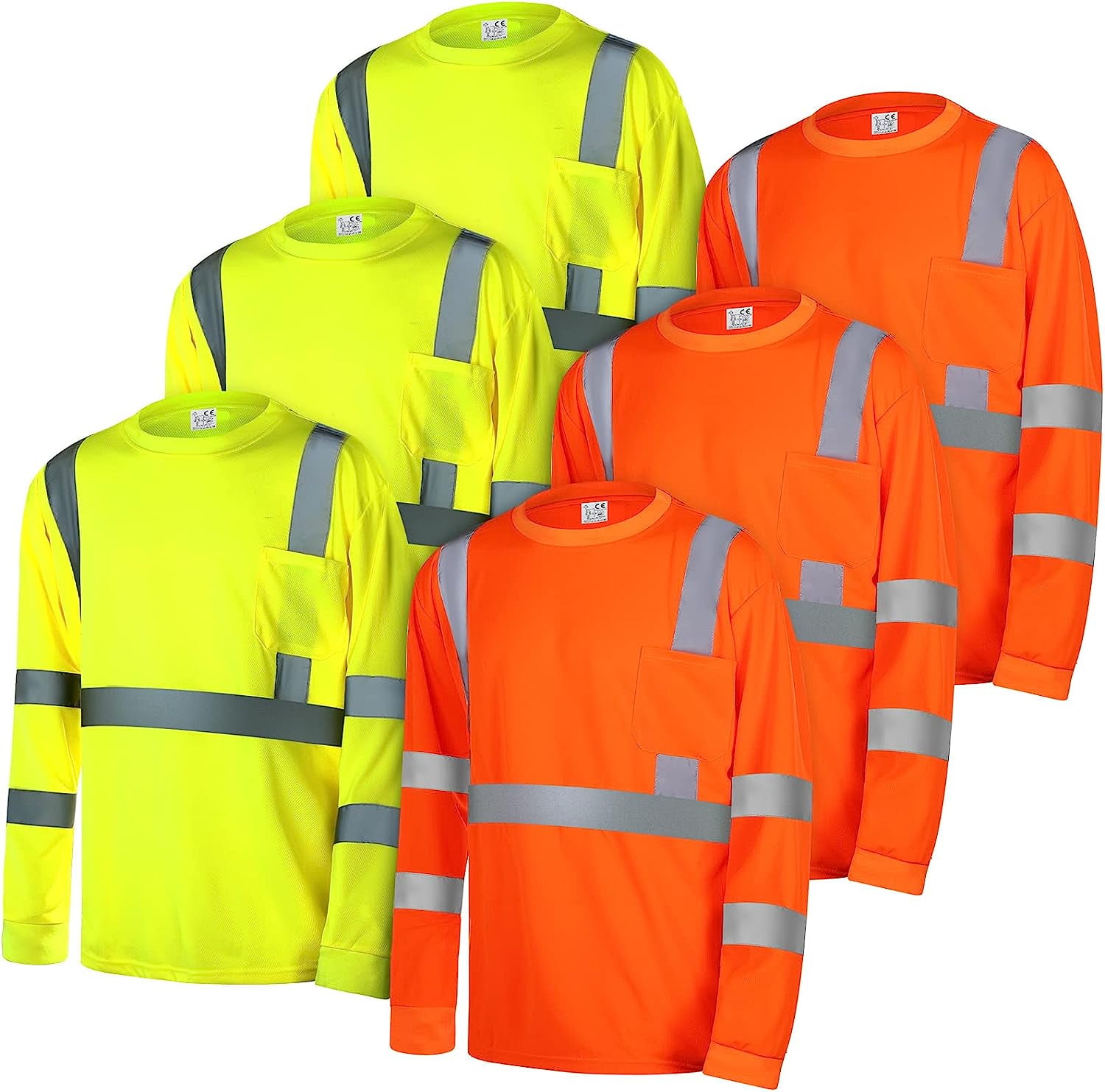 HandReed 6Pack Class 3 Reflective Safety Shirts XL, Long Sleeve