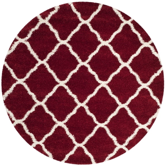 SAFAVIEH Hudson Aline Plush Geometric Shag Area Rug, Red/Ivory, 5' x 5' Round
