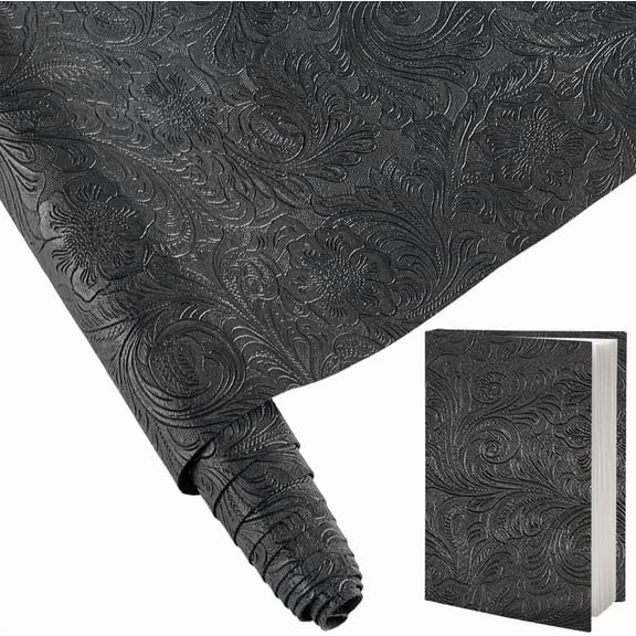 55x11.8In Black Bump Texture Faux Leather Pu Fabric Sheet Floral Plain Pattern Printed Soft Embossed Making Sewing Material DIY
