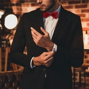 Hanerdun Mens Satin Bow Ties Pre-Tied Formal Wedding Party Adjustable Neck Neckties Dark Red