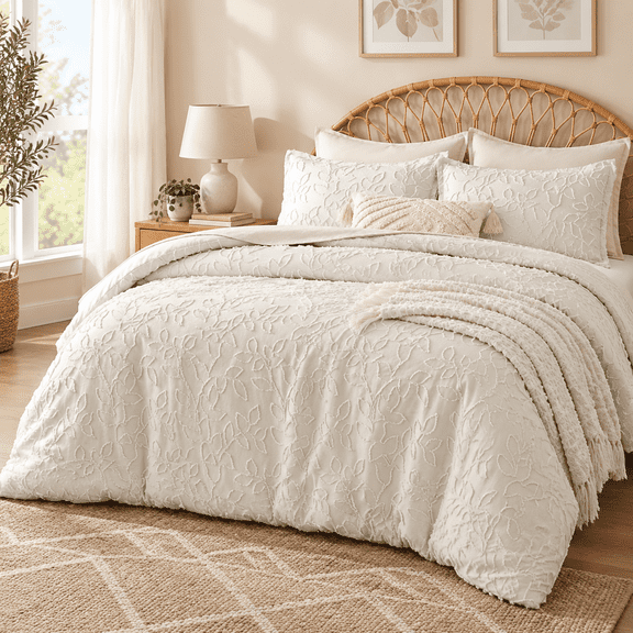 Beige California King (104x96 in) Tufted Boho Comforter Set with Pillowcases