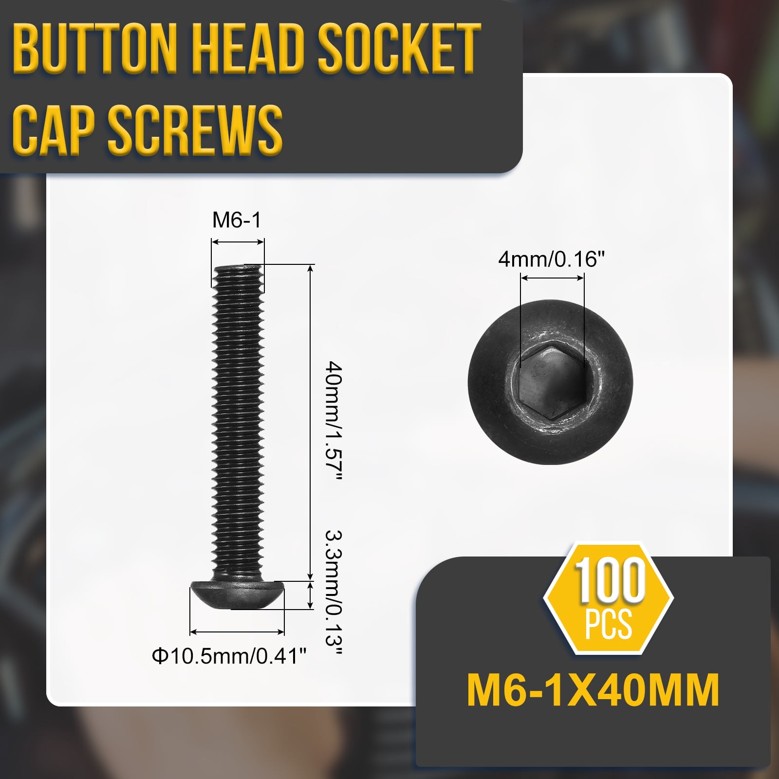 Uxcell M6-1x40mm Button Head Socket Cap Screws - 100Pack - Good for Road Bicycle, Mountain Bike, Auto, Motorcycle - Carbon Steel Black Oxide - Hex Drive Fasteners