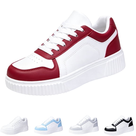 Domzle Unisex Fashion Sneakers Faux Leather Low Top Tennis Shoes Lace Up Casual Comfortable Walking Shoe White