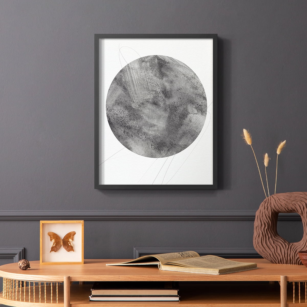 Graphite Moon II Framed Print in Black Solid Wood Framed Print No Nail Hanging