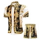 thumbnail image 2 of Conjunto de 2 piezas de camisa abotonada de lujo para hombre, camisa de palacio estampada de corte entallado, pantalones cortos, trajes de playa de verano hawaianos, 2 of 5