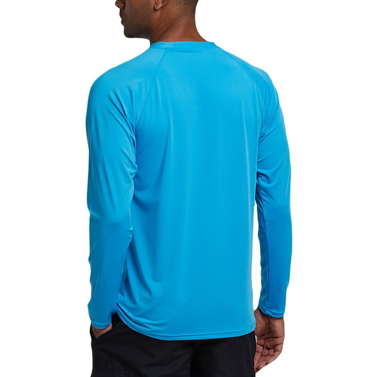Tyhengta Men's Long Sleeve Swim Shirts Rashguard UPF 50+ UV Sun Protection  Shirt Athletic Workout Running Hiking T-Shirt Swimwear Blue Gradient 5XL