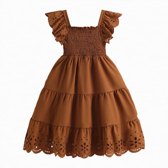 Ccpelsie Little/Big Girls Sleeveless Tutu Dress Layered Tulle Sparkle Dress for Toddler Kids Summer Casual(Brown,4-5 Years)