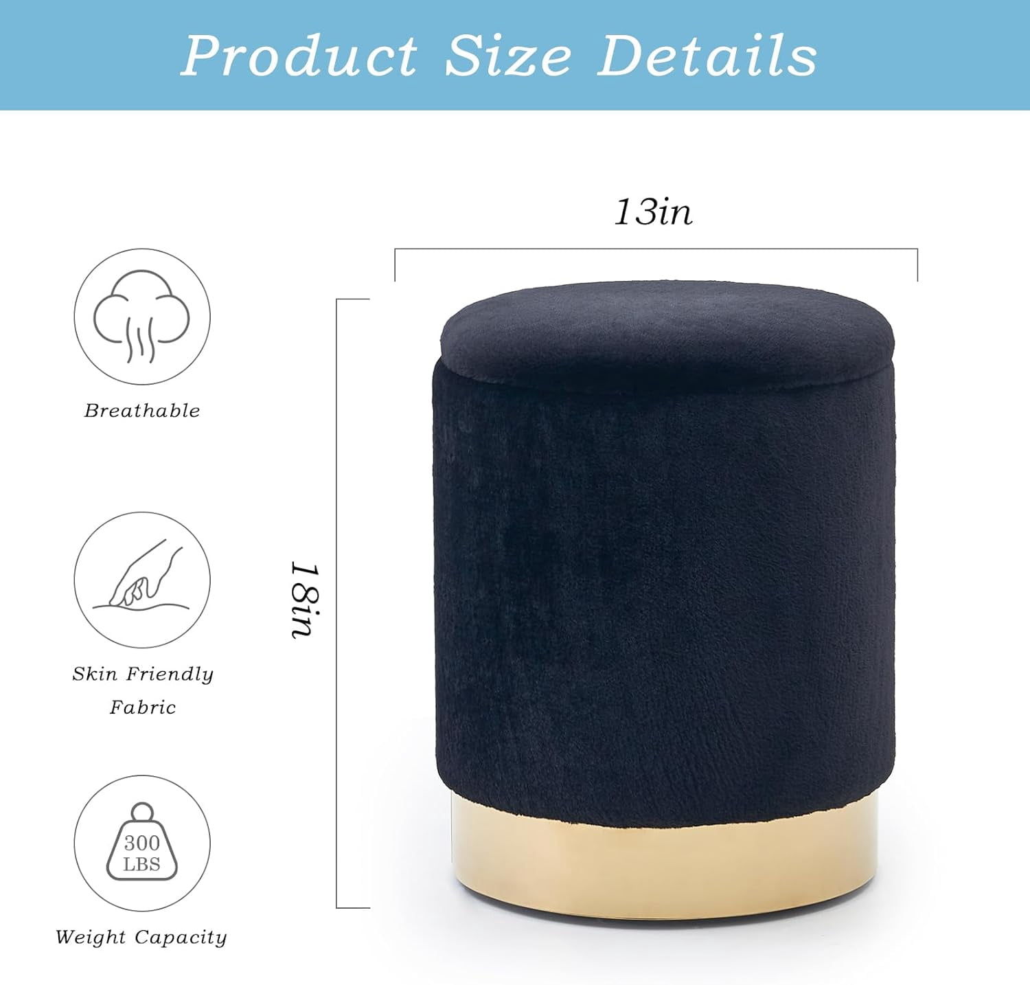 Casa Pura Furniture Elegant Storage Ottoman with Decorative Wooden Lid Modern Stylish Storage Solution for Living Room, Bedroom, and More
