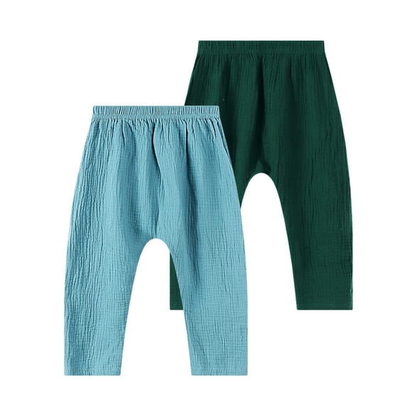LJEFF Baby 2PC Cotton Gauze Harem Pants, Casual Loose Soft Solid Color Casual Toddler Trousers Green Size 7 T