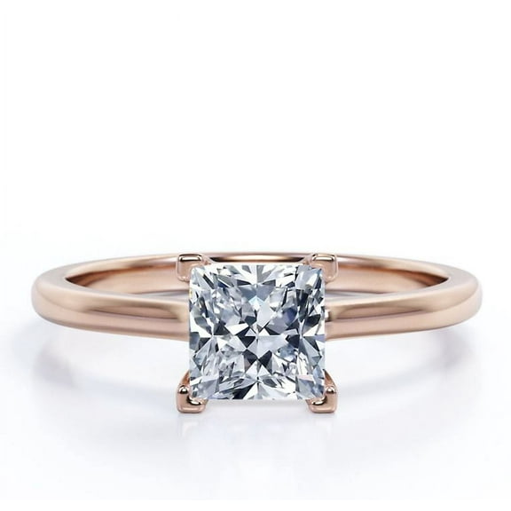 JeenMata Sparkling Solitaire - 2 Carat Princess Cut - Prong Promise Ring - 18K Rose Gold Plating over Silver
