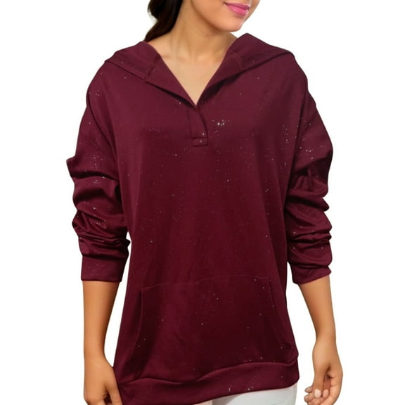 Fiaer,Glitter Hoodies for Women Trendy Sparkling Casual Long Sleeve Sweatshirts Long Sleeve Plus Size Hooded Pullover Tops with Pockets Red XL