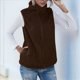 thumbnail image 5 of Chaleco de Felpa Cálido Sin Mangas con Cuello Alto para Mujer, con Cremallera, para Otoño e Invierno, con Bolsillos Marrón Oscuro 5XL, 5 of 7