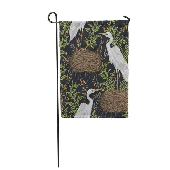 POGLIP Heron Bird Nest and Swamp Plants Marsh Flora Fauna Garden Flag Decorative Flag House Banner 28x40 inch