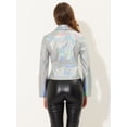 thumbnail image 3 of INSPIRE CHIC Chaqueta metalizada estilo motorista con cremallera brillante holográfica para mujer Plata L, 3 of 4