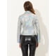 thumbnail image 3 of Chaqueta metalizada Allegra K estilo motorista con cremallera brillante holográfica Plata XL, 3 of 4