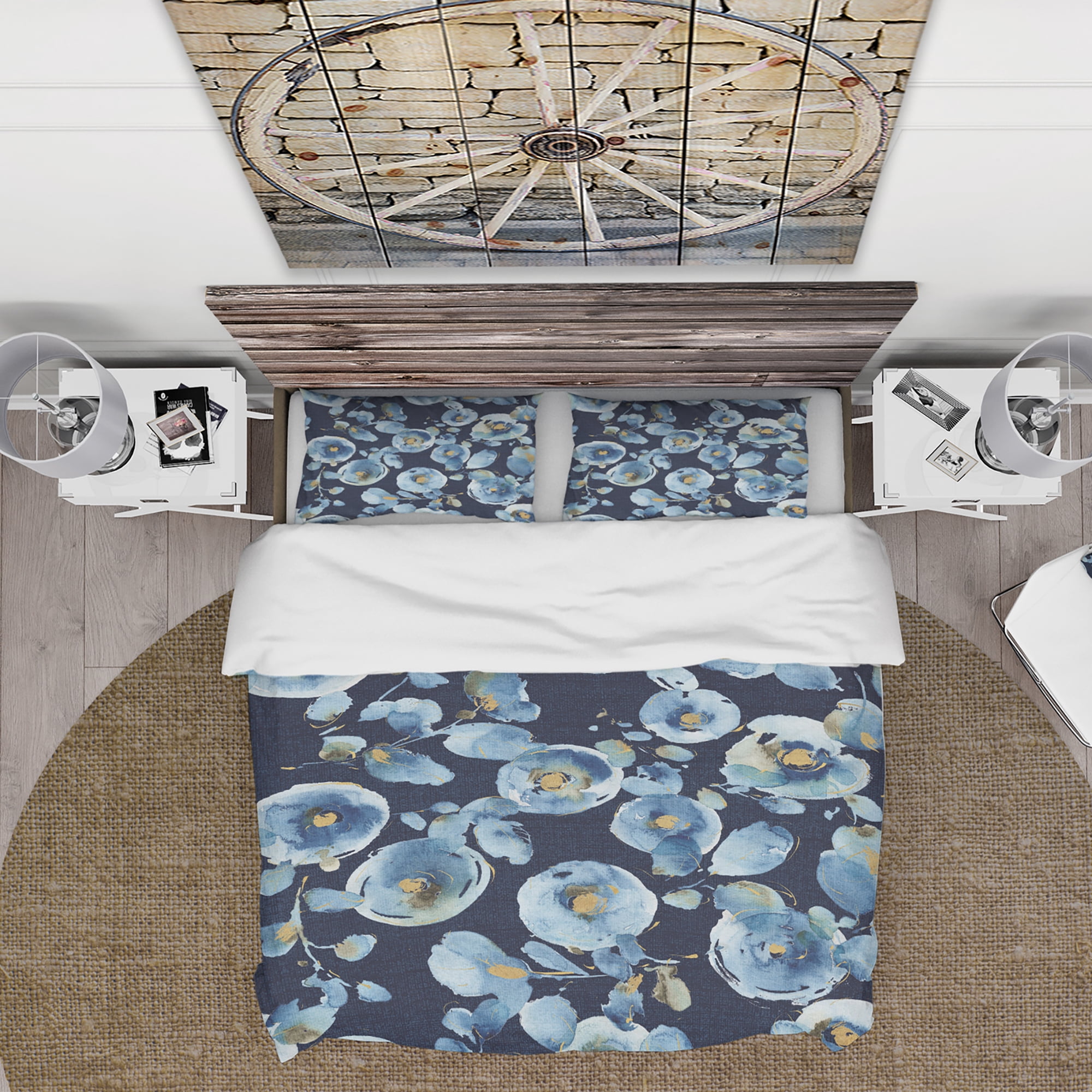Designart 'Indigold metallic Flower Pattern' Cottage Duvet Cover Set
