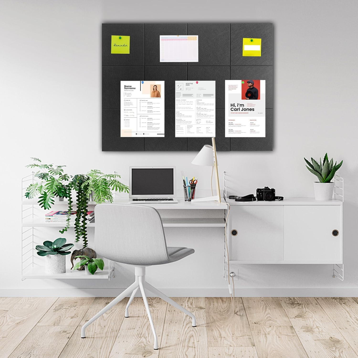 MODANU Cork Board Alternative - 12 Pack Felt Wall Tiles with Safe Removable Adhesive Tabs, 24 x36in Cork Boards for Walls Cork Board for Home Office Pin Board Tack Board Cork Board, White
