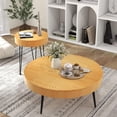 thumbnail image 2 of Round Coffee Table Set of 2, Modern Farmhouse End Tables with Natural Finish, Aesthetic Line Design, Solid Wood Nesting Side Tables for Living Room, Bedroom, Easy Assembly, 2 of 9