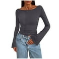 thumbnail image 2 of Flared Long Sleeve Shirts For Women Casual T Shirt Round Neck Basic Loose Fit Tunic Pullover Tops Clothes (M, Dark Gray), 2 of 5