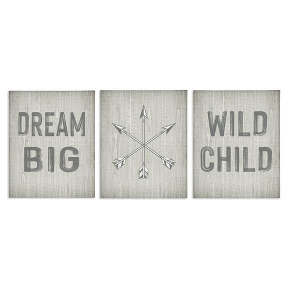 Stupell Industries Dream Big Boho Arrows Text & Numbers Painting Wrapped Canvas Art Print Wall Art, 11 x 14, Set of 3