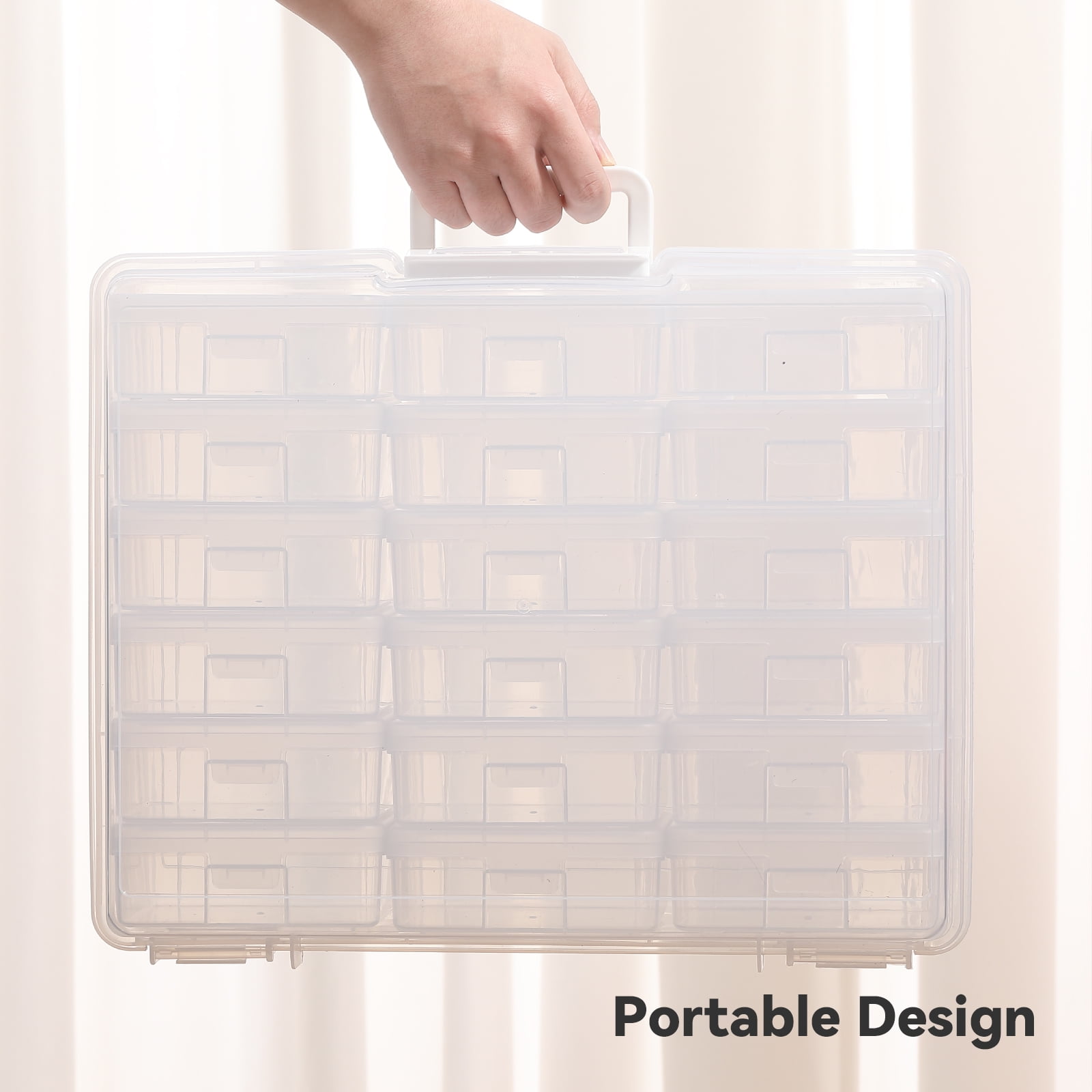 Novelinks Stackable Plastic Storage Box 18 Inner Clear Hobby Art Craft Organizer Rectangle Containers for Pencil Crayon Beads Jewelry, Small