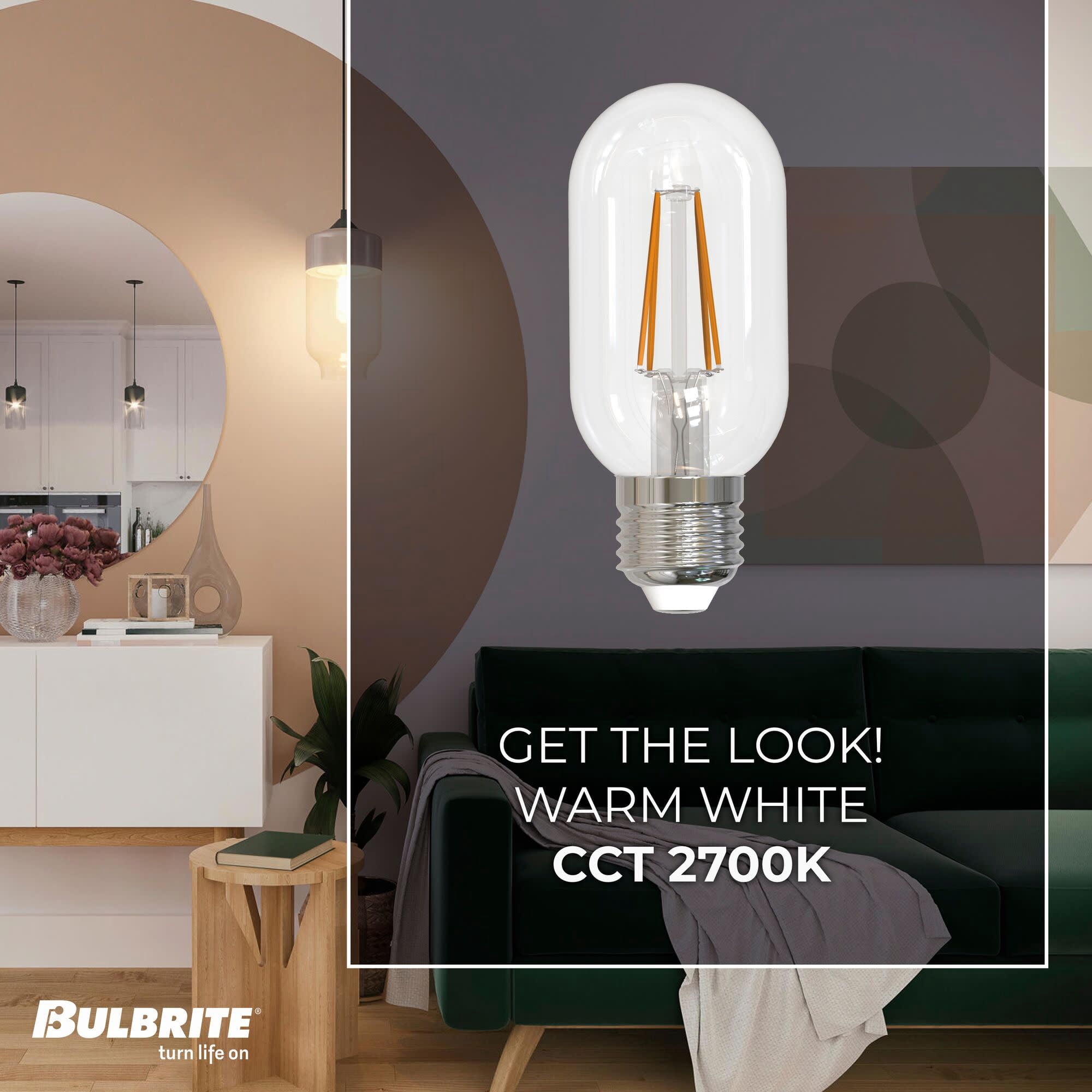Bulbrite  Pack of (4) 5 Watt Dimmable Clear Filament T14 Medium (E26) LED Bulb - 450 Lumens, 2700K, and 90 CRI