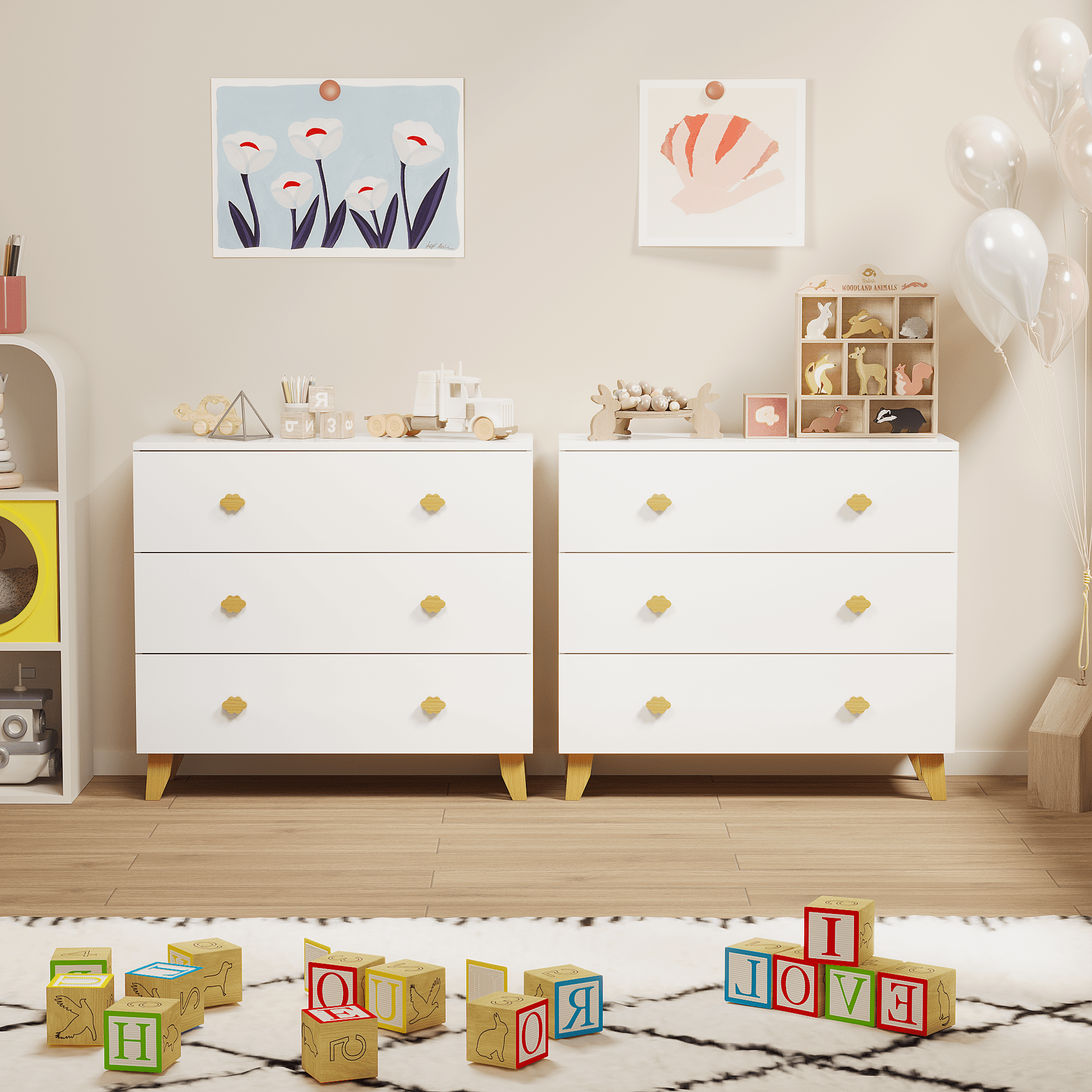 HOQBN 3 Drawer Dresser for Bedroom,Wooden Chest of Drawers Storage Cabinet for Kids Room,Nursery,Living Room,White