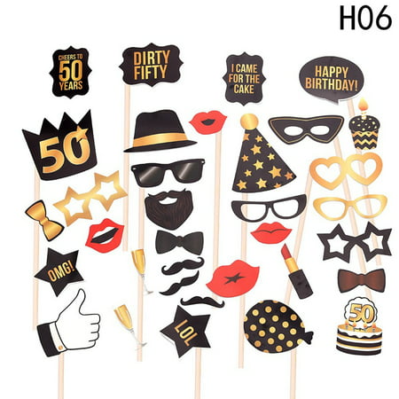 Fancyleo 34PCS 16th 18th 21st 30th 40th 50th 60th Birthday Party Photo Booth Props Kit Suitable for Unisex Birthday Celebration DIY Photo