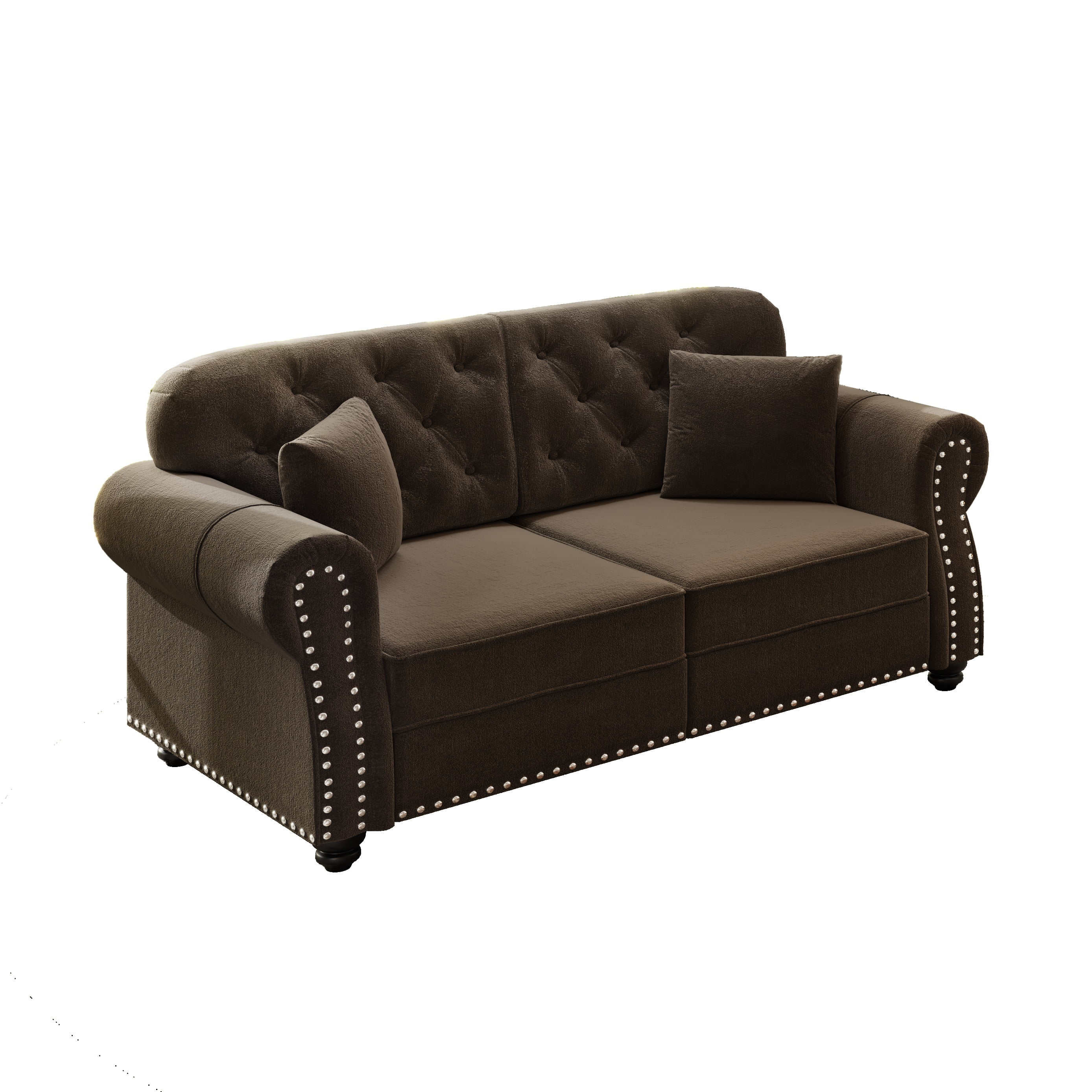 Alvantor 63" Loveseat Sofa Upholstered Velvet Couch with Nailhead Trim and Rolled Armrests, Mid-Century Modern Sofa, Brown